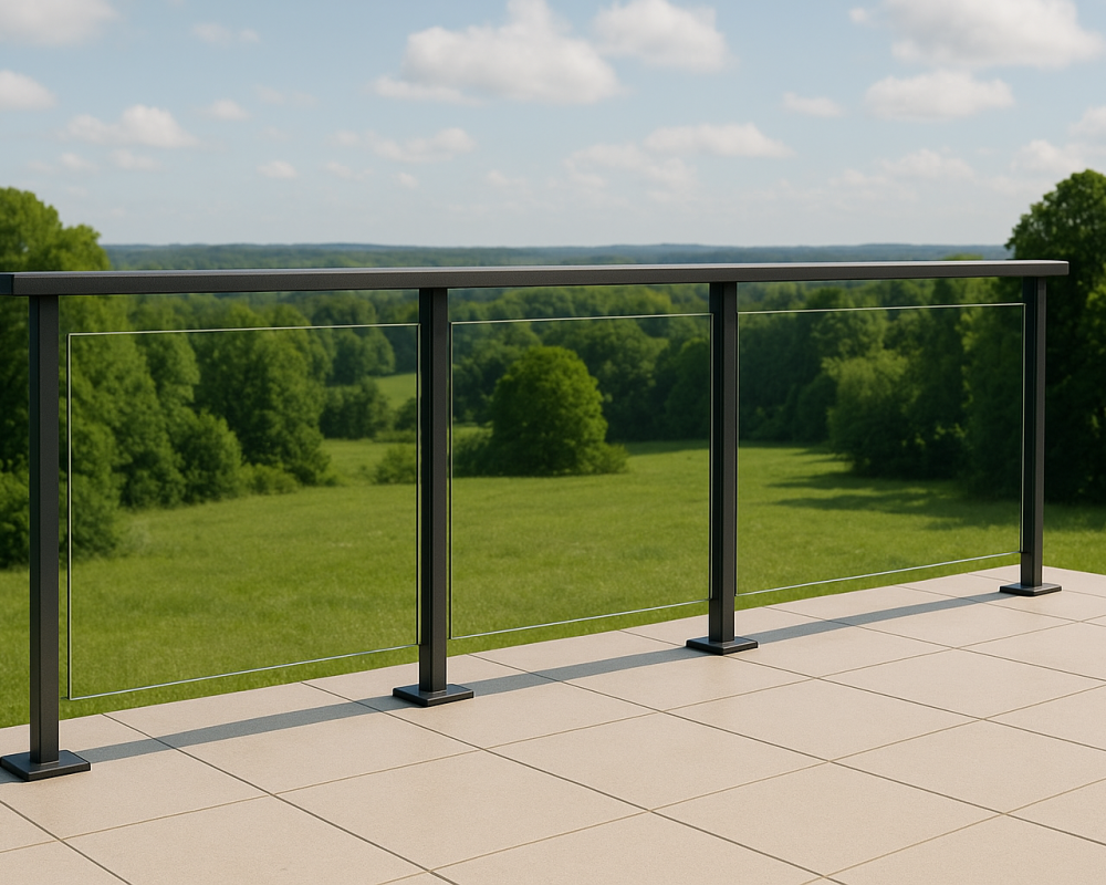 Illustrert bilde av vårt tilbud av glassrekkverk ute